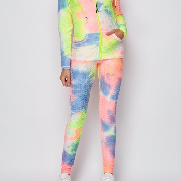 Neon Tie Dye 2 Piece Set w/ jacket & leggings NEW - Picture 5 of 6